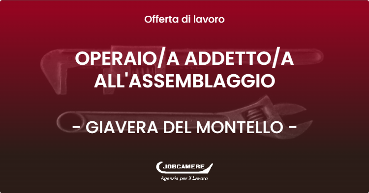 OFFERTA LAVORO - OPERAIOA ADDETTOA ALL'ASSEMBLAGGIO - GIAVERA DEL MONTELLO