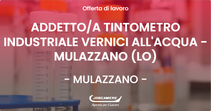 OFFERTA LAVORO - ADDETTOA TINTOMETRO INDUSTRIALE VERNICI ALL'ACQUA - MULAZZANO (LO) - MULAZZANO