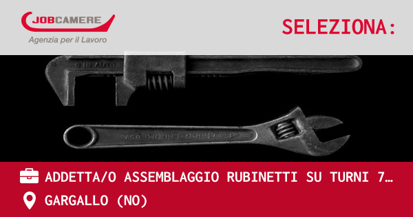 OFFERTA LAVORO - ADDETTA/O ASSEMBLAGGIO RUBINETTI SU TURNI 7/16:00 - 10:19:00 - GARGALLO (NO)