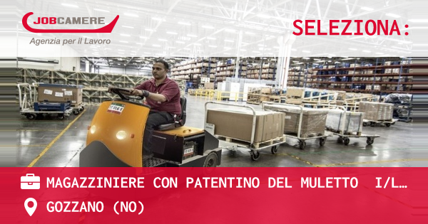 OFFERTA LAVORO - MAGAZZINIERE CON PATENTINO DEL MULETTO  I/le candidati/e, preferibilmente con esperienza in ambito, verranno inseriti in prestigiosa azienda e si occuperanno di gestire il magazzino dell'azienda.  Luogo: Gozzano (NO) Orario: Full-time  Si offre contratto - GOZZANO (NO)
