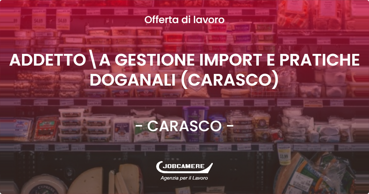 OFFERTA LAVORO - ADDETTOA GESTIONE IMPORT E PRATICHE DOGANALI (CARASCO) - CARASCO