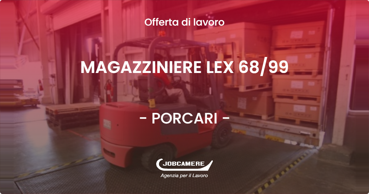 OFFERTA LAVORO - MAGAZZINIERE LEX 68/99 - PORCARI (LU)