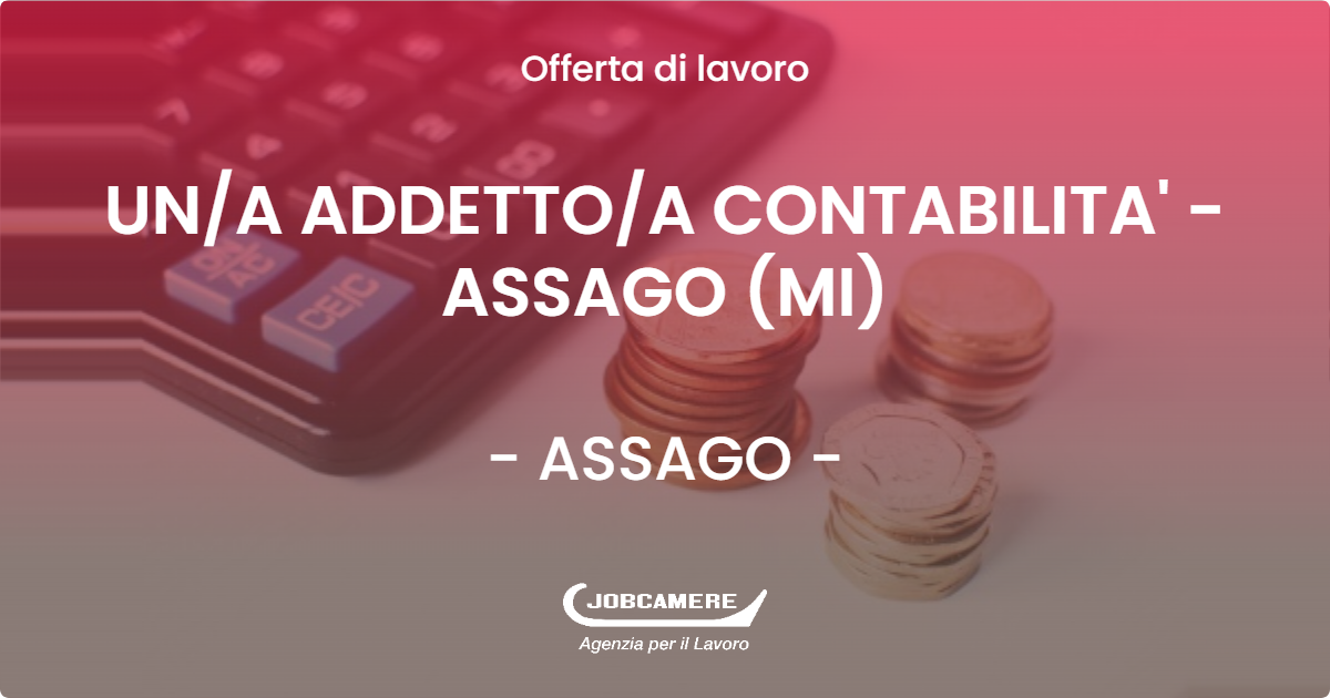 OFFERTA LAVORO - UN/A ADDETTO/A CONTABILITA' - ASSAGO (MI) - ASSAGO (MI)