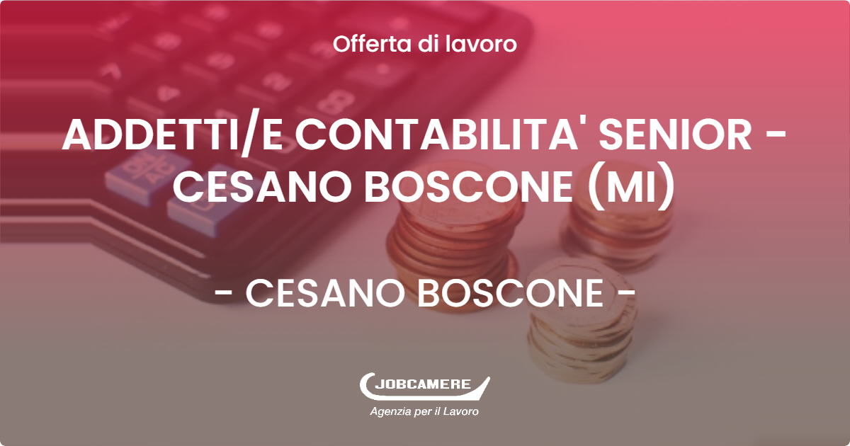 OFFERTA LAVORO - ADDETTI/E CONTABILITA' SENIOR  - CESANO BOSCONE (MI) - CESANO BOSCONE (MI)