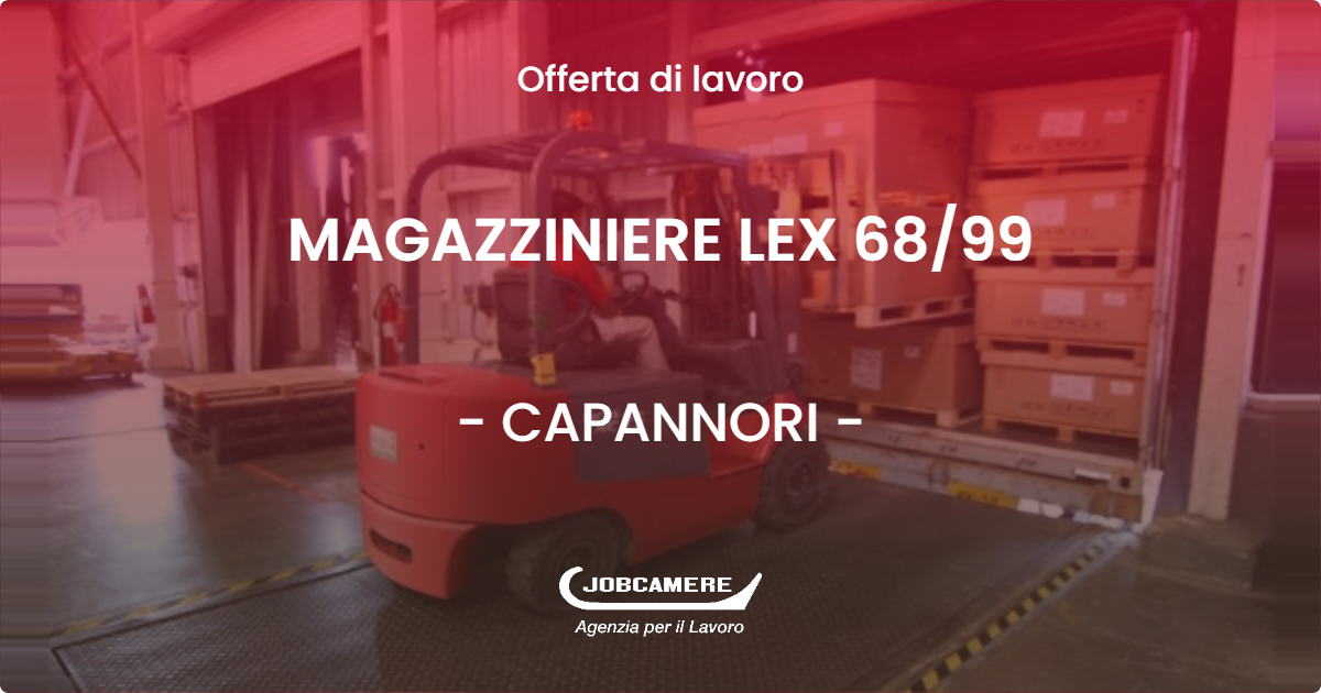 OFFERTA LAVORO - MAGAZZINIERE LEX 6899 - CAPANNORI (LU)