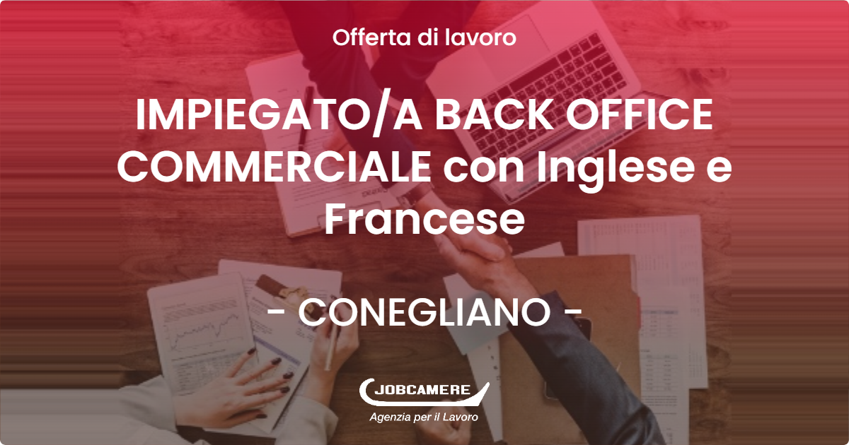 OFFERTA LAVORO - IMPIEGATOA BACK OFFICE COMMERCIALE con Inglese e Francese - CONEGLIANO (TV)