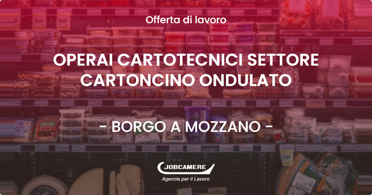 OFFERTA LAVORO - OPERAI CARTOTECNICI SETTORE CARTONCINO ONDULATO - BORGO A MOZZANO (LU)