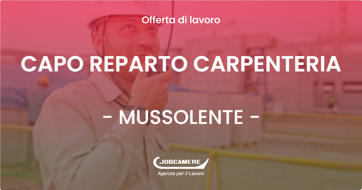 OFFERTA LAVORO - CAPO REPARTO CARPENTERIA - MUSSOLENTE (VI)