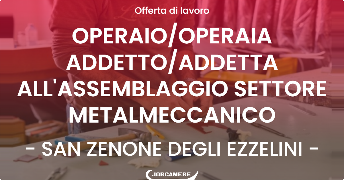 OFFERTA LAVORO - OPERAIO/OPERAIA ADDETTO/ADDETTA ALL'ASSEMBLAGGIO SETTORE METALMECCANICO - SAN ZENONE DEGLI EZZELINI (TV)