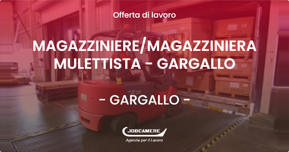 OFFERTA LAVORO - MAGAZZINIERE/MAGAZZINIERA MULETTISTA - GARGALLO - GARGALLO (NO)