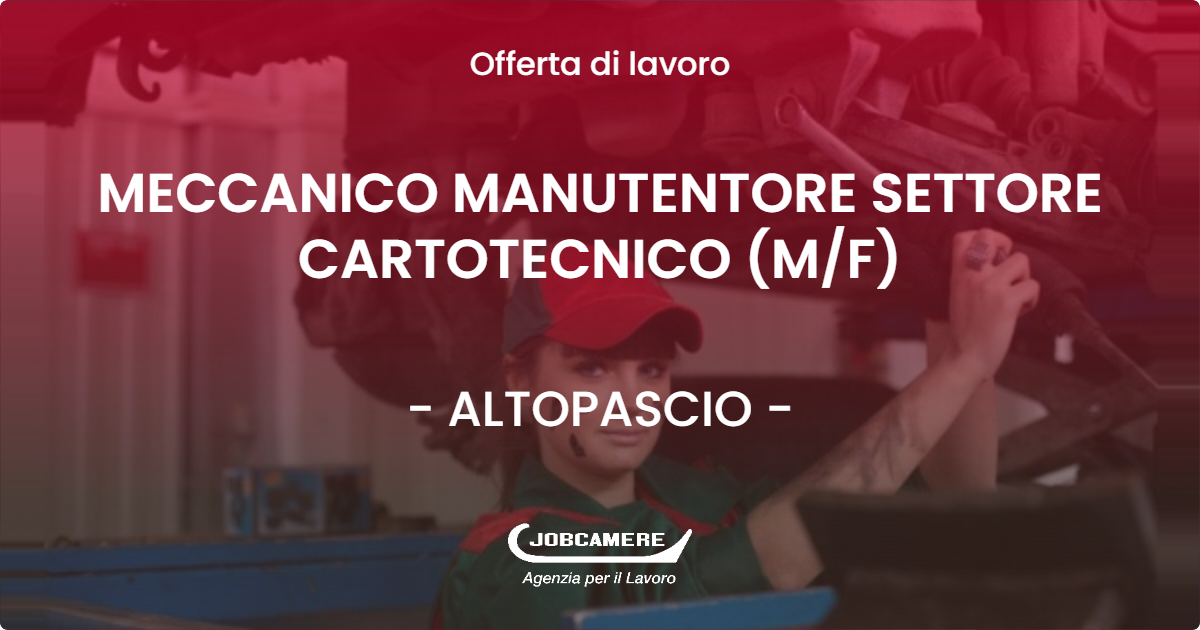 OFFERTA LAVORO - MECCANICO MANUTENTORE SETTORE CARTOTECNICO (M/F) - ALTOPASCIO (LU)