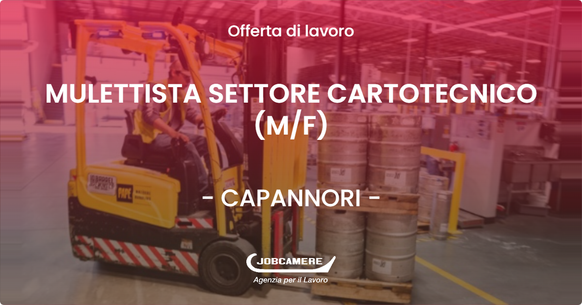 OFFERTA LAVORO - MULETTISTA SETTORE CARTOTECNICO (M/F) - CAPANNORI (LU)