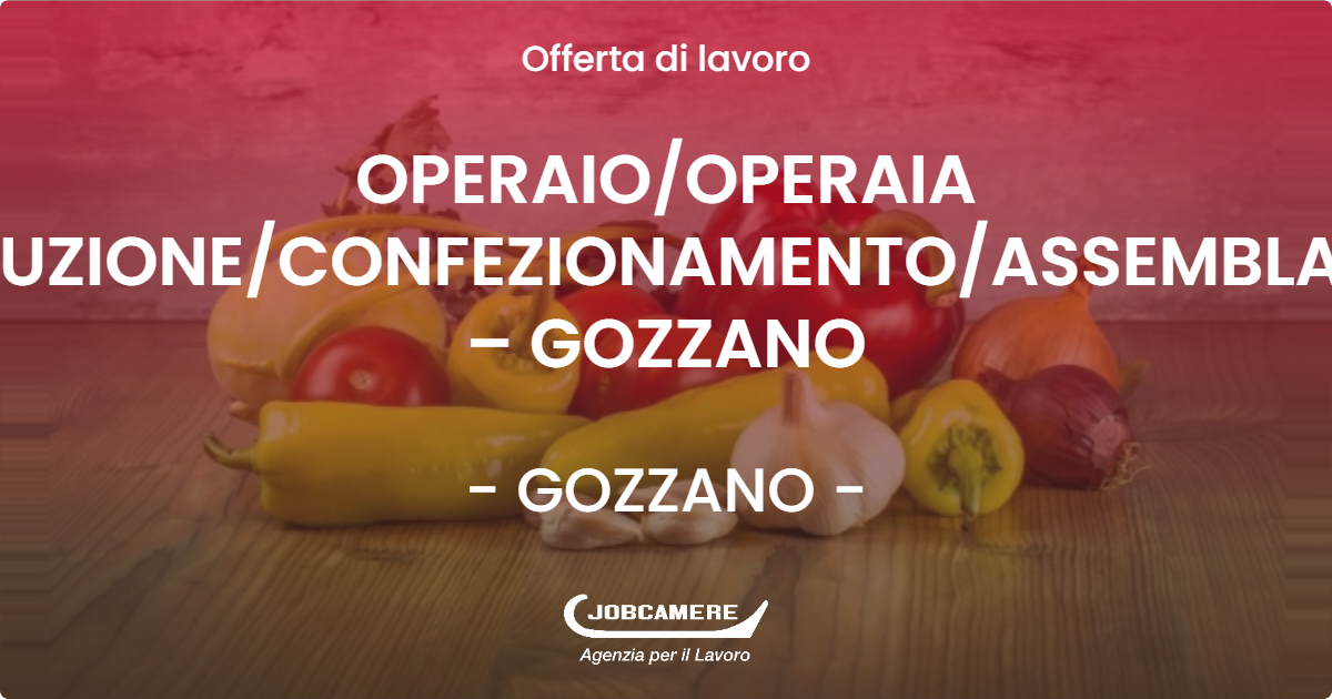 OFFERTA LAVORO - OPERAIO/OPERAIA PRODUZIONE/CONFEZIONAMENTO/ASSEMBLAGGIO – GOZZANO - GOZZANO (NO)