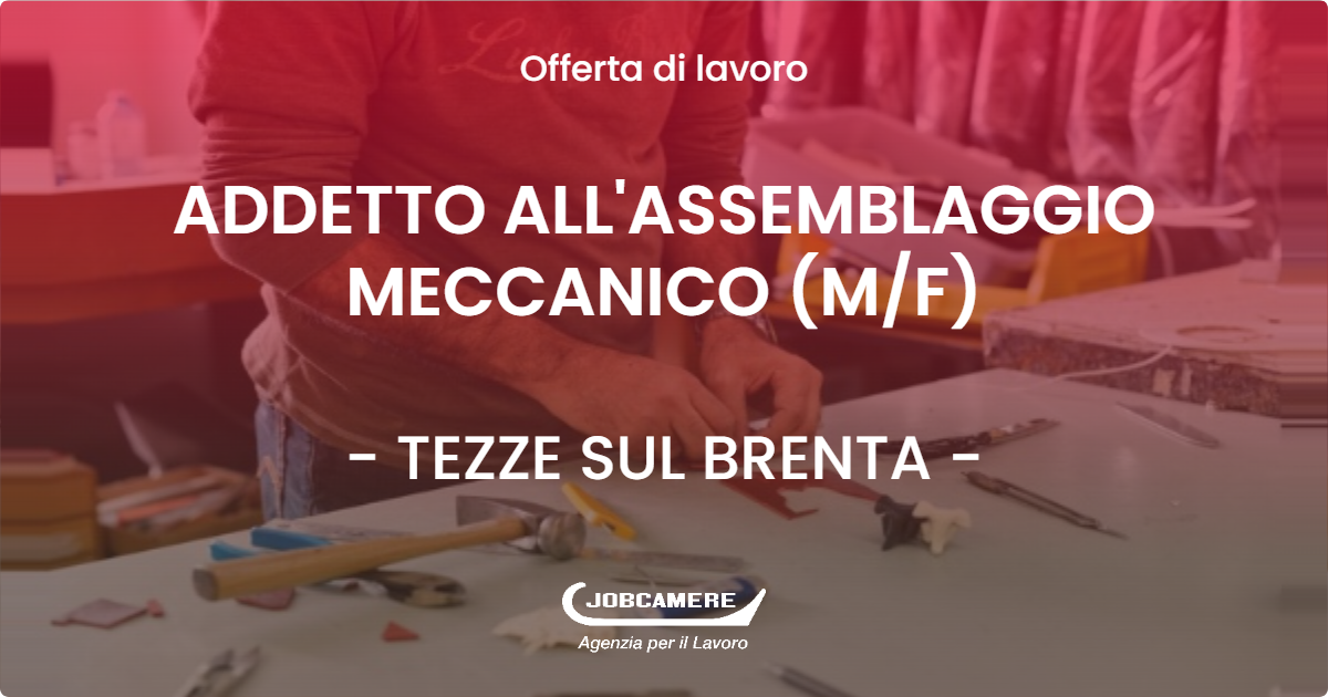 OFFERTA LAVORO - ADDETTO ALL'ASSEMBLAGGIO MECCANICO (M/F) - TEZZE SUL BRENTA (VI)