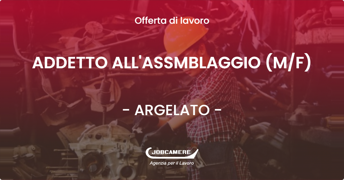OFFERTA LAVORO - ADDETTO ALL'ASSMBLAGGIO (M/F) - ARGELATO (BO)