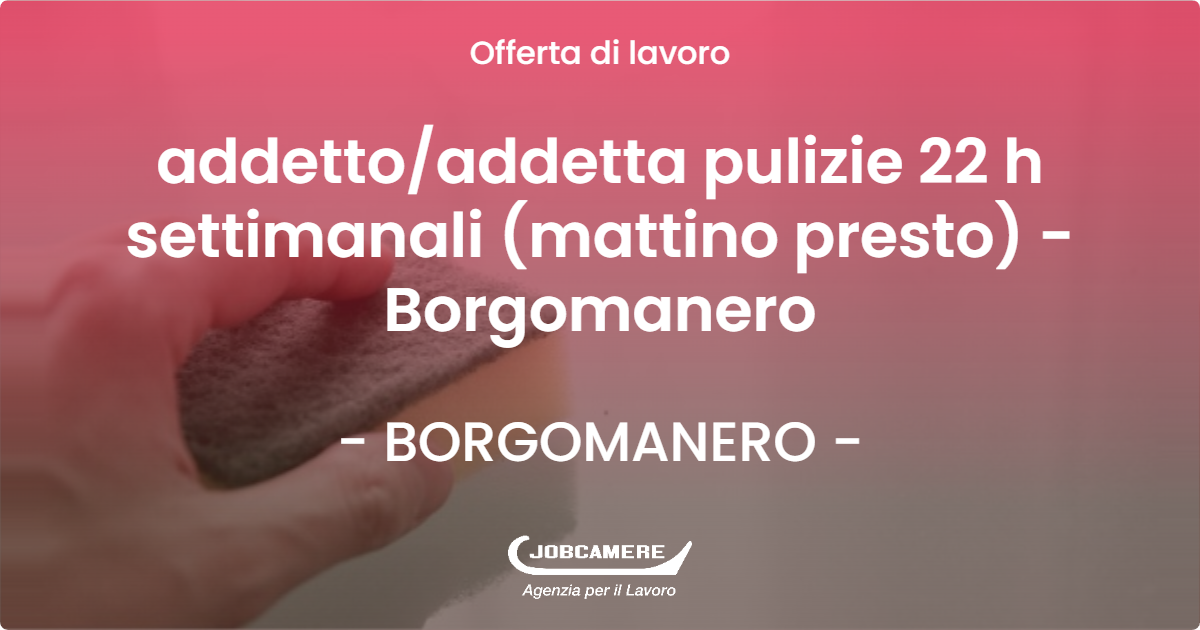 OFFERTA LAVORO - addetto/addetta pulizie 22 h settimanali (mattino presto) - Borgomanero - BORGOMANERO (NO)