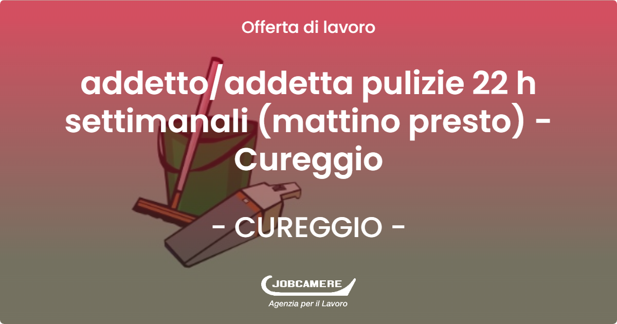 OFFERTA LAVORO - addetto/addetta pulizie 22 h settimanali (mattino presto) - Cureggio - CUREGGIO (NO)