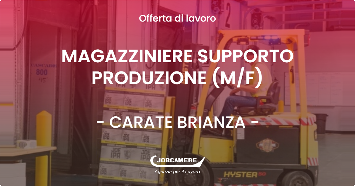 OFFERTA LAVORO - MAGAZZINIERE SUPPORTO PRODUZIONE (M/F) - CARATE BRIANZA (MB)