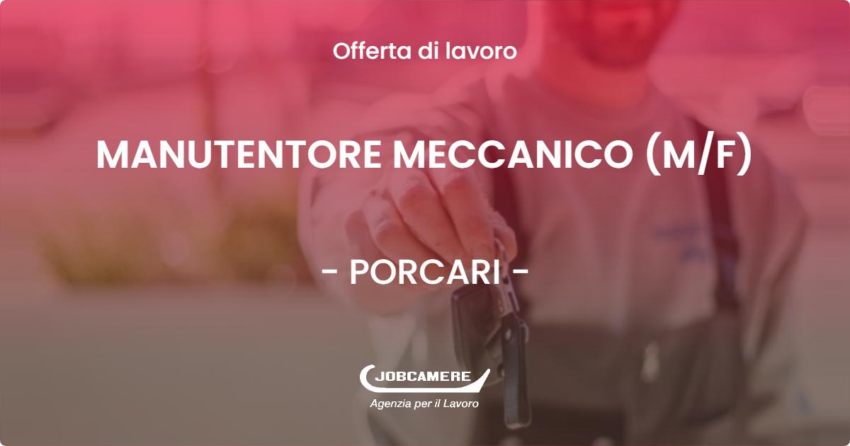 OFFERTA LAVORO - MANUTENTORE MECCANICO (M/F) - PORCARI (LU)