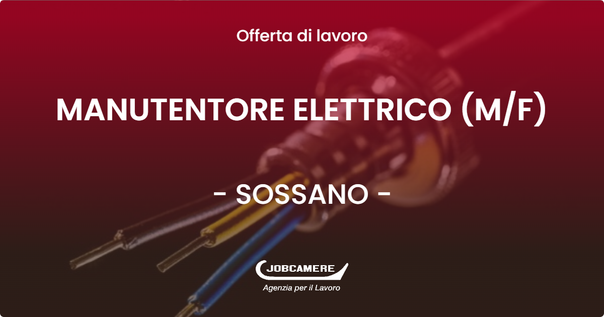 OFFERTA LAVORO - MANUTENTORE ELETTRICO (M/F) - SOSSANO (VI)