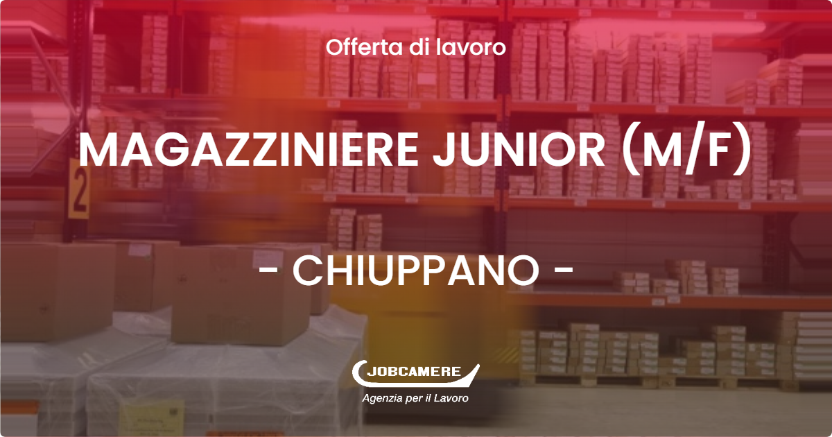 OFFERTA LAVORO - MAGAZZINIERE JUNIOR (M/F) - CHIUPPANO (VI)