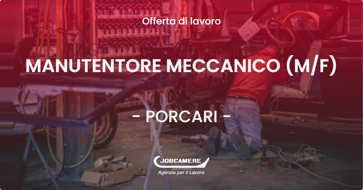 OFFERTA LAVORO - MANUTENTORE MECCANICO (M/F) - PORCARI (LU)