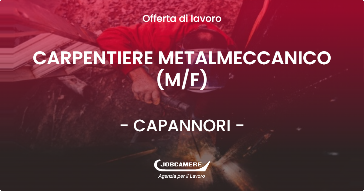 OFFERTA LAVORO - CARPENTIERE METALMECCANICO (M/F) - CAPANNORI (LU)