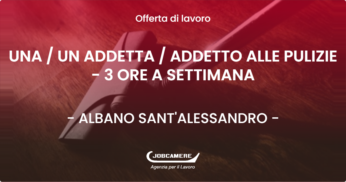 OFFERTA LAVORO - UNA / UN ADDETTA / ADDETTO ALLE PULIZIE - 3 ORE A SETTIMANA - ALBANO SANT'ALESSANDRO (BG)